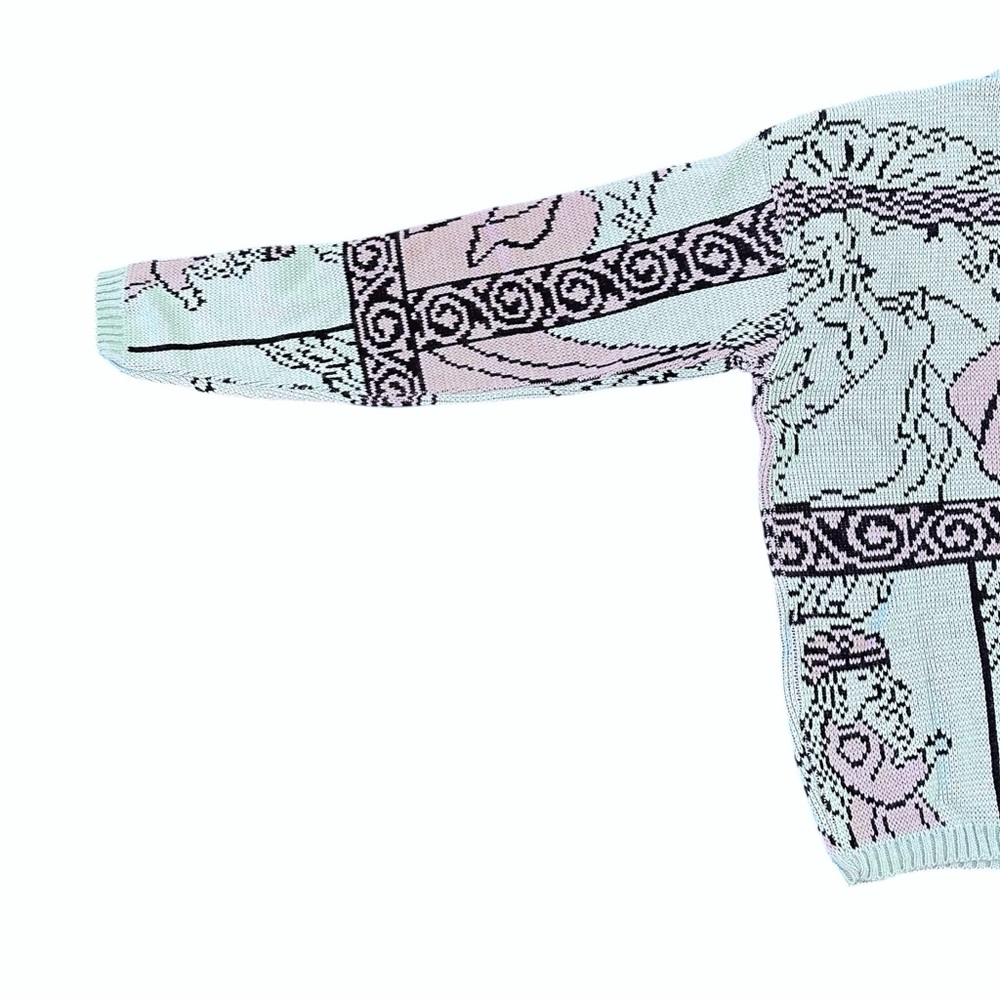 Vintage 80s 90s Baby Pink & Blue Female Body Coquette Abstract Sweater Size XL - Picture 7 of 11